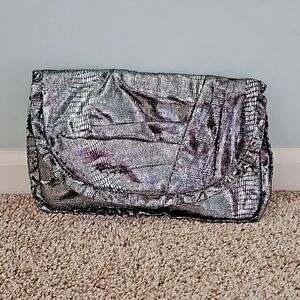 Silver snakeskin clutch bag